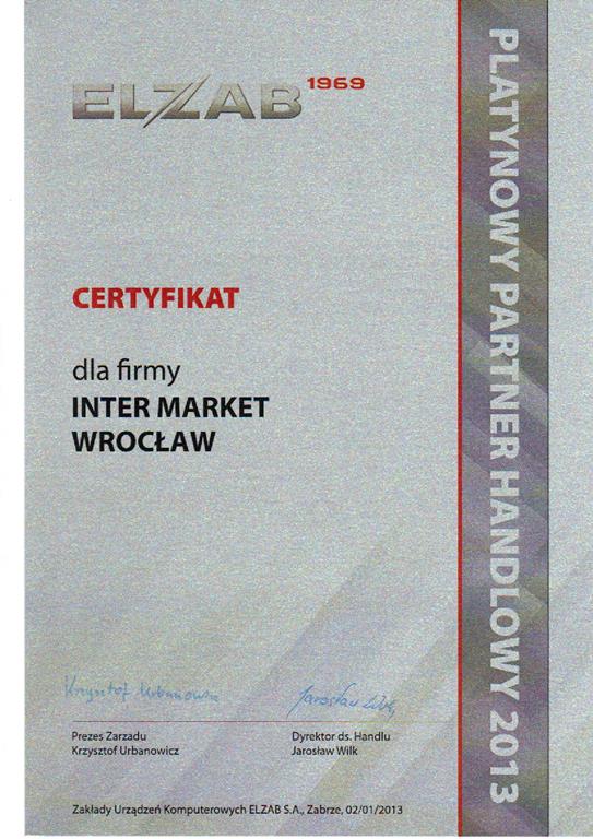 Certyfikat ELZAB dla firmy Inter Market